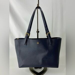 Tory Burch York Buckle Tote Navy Purse Bag Saffiano Leather